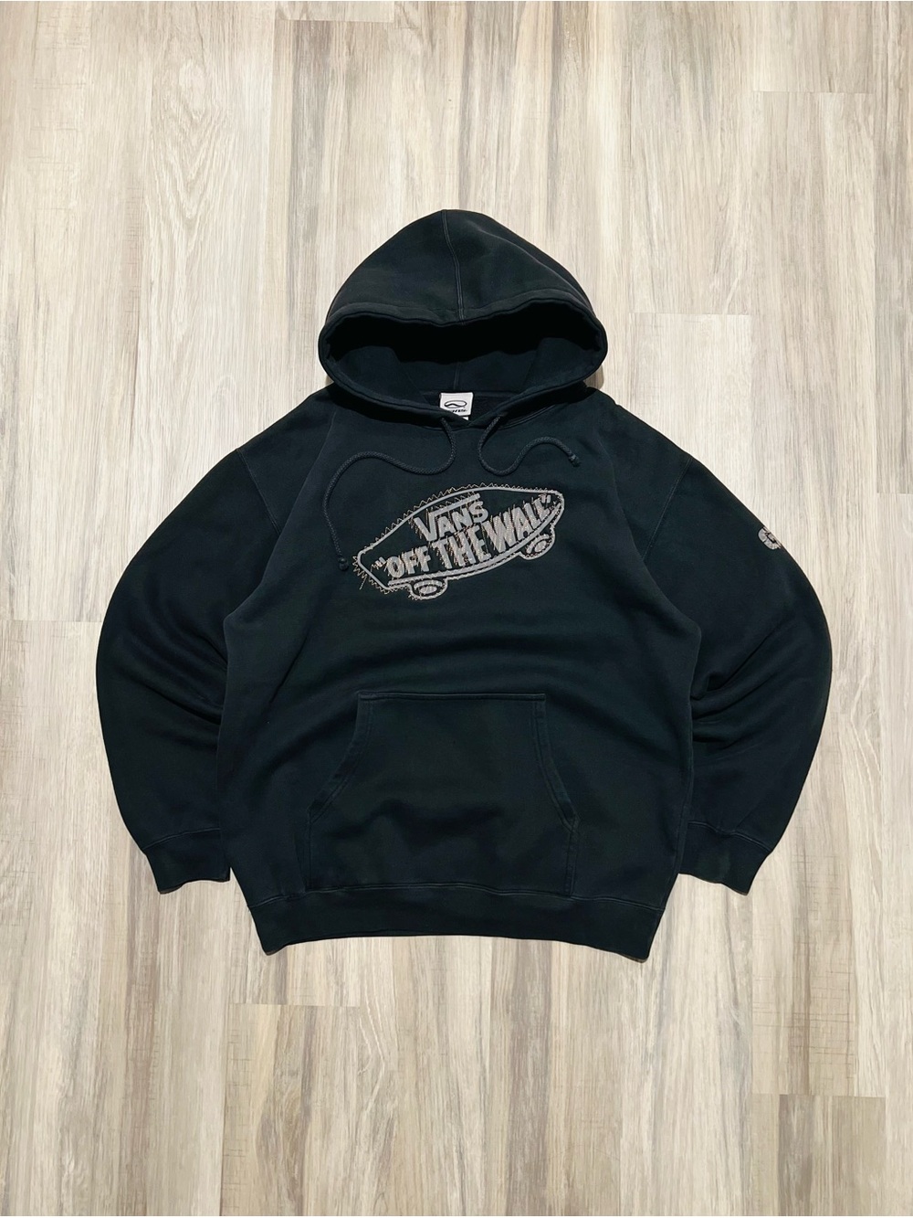 Vintage Vans Off The Wall Y2K Black Graphic Pullover Hoodie Medium